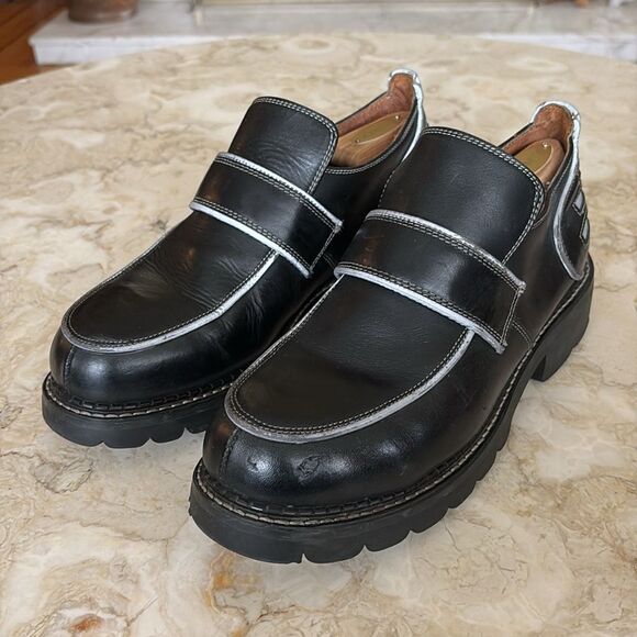 Vintage Fluevog Austin Safety Hogs Chunky Steel Toe Leather Loafers - Picture 4 of 13